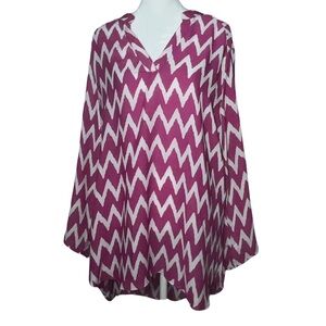 Riley + James Zigzag Tunic Blouse Size XL |Chevron Print | Flowy Long Sleeve Top